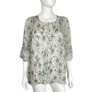 Lauren Conrad Pintuck Pleated Shoulder Wild Berry Print Blouse